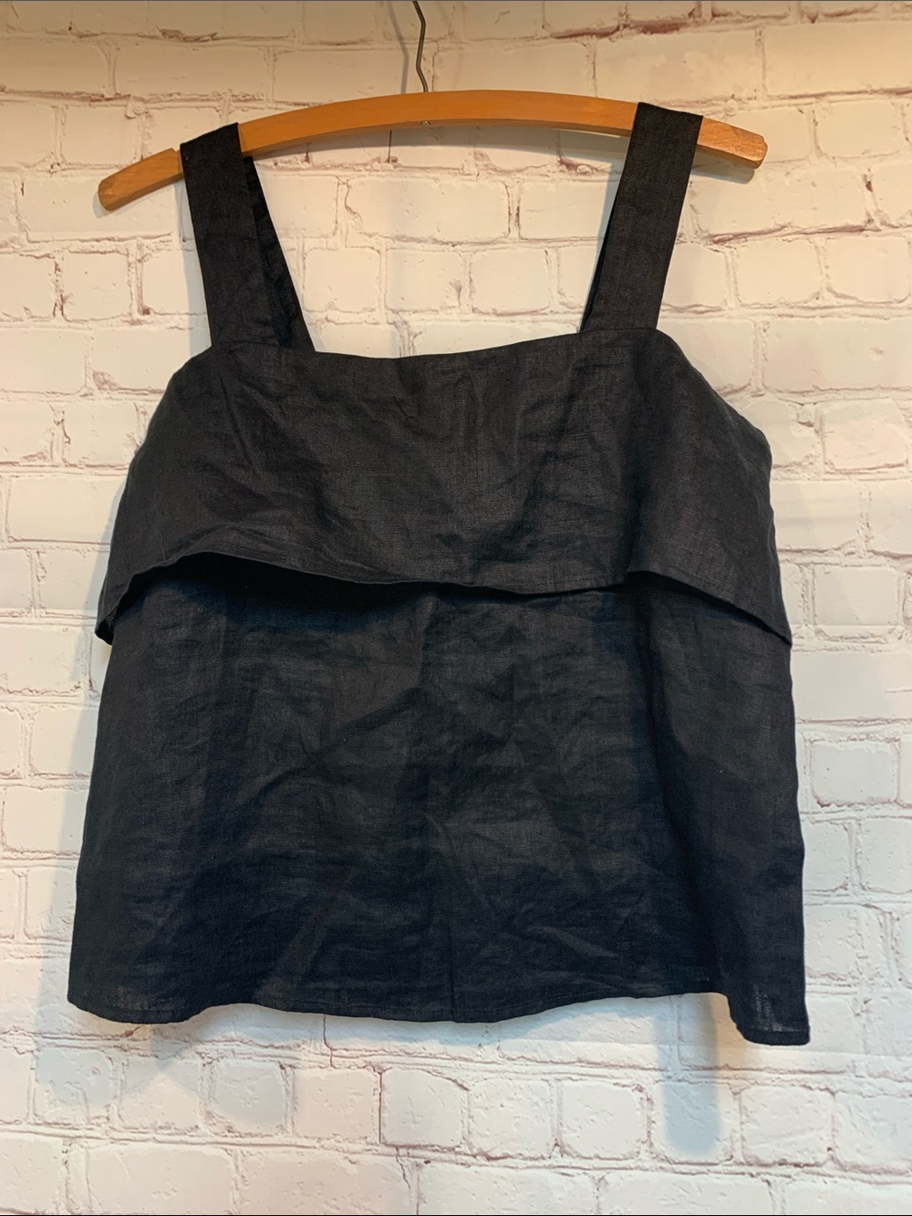 Quince European Linen Black Square Neck Crop Top Size XS - Picture 2 of 5